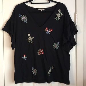 Embroidered flutter sleeve top